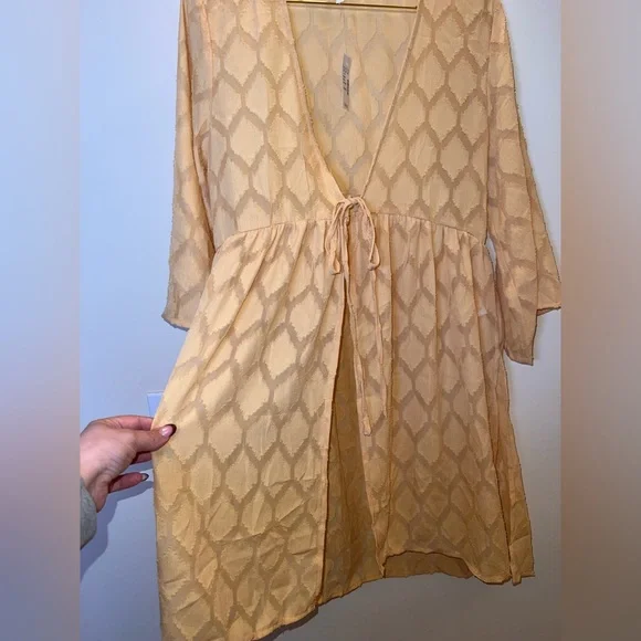 Maurices Yellow Boho Open Front Duster Tunic XS NWT Side Slits - Picture 3 of 11